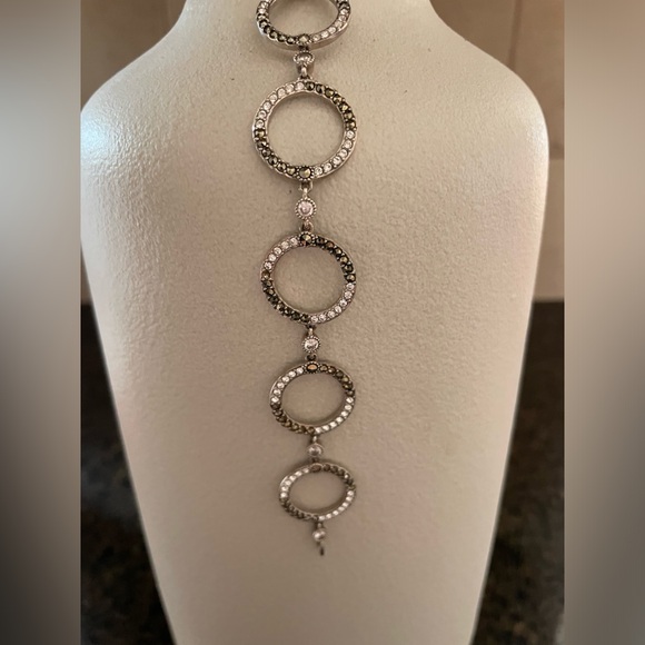 Women’s Circle Link Chain Bracelet, 925 Sterling Silver & Rhinestones 7.5 inches - Picture 3 of 7